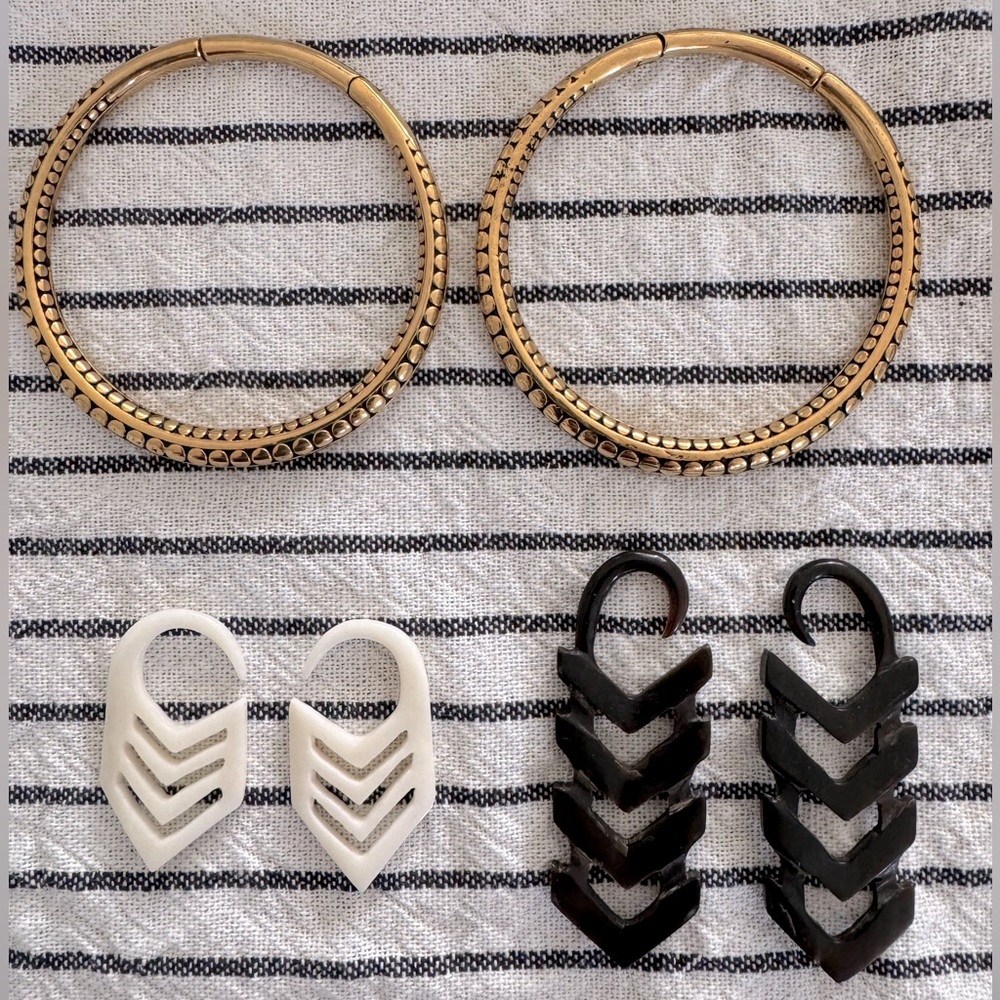 12-10g gauge ear weight hanger decorative horn brass hoops